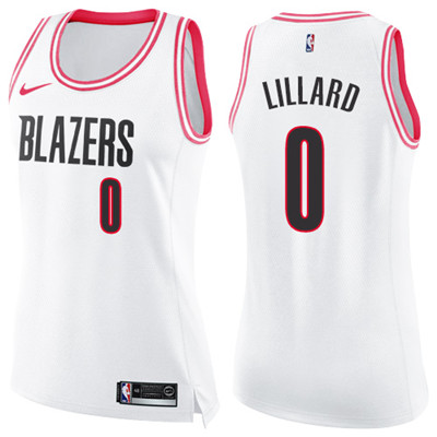 Nike Blazers #0 Damian Lillard White Pink Women's NBA Swingman Fashion Jersey