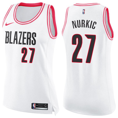 Nike Blazers #27 Jusuf Nurkic White Pink Women's NBA Swingman Fashion Jersey