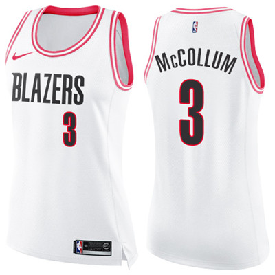 Nike Blazers #3 C.J. McCollum White  Pink Women's NBA Swingman Fashion Jersey