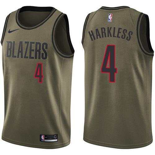 Nike Blazers #4 Moe Harkless Green Salute to Service NBA Swingman Jersey