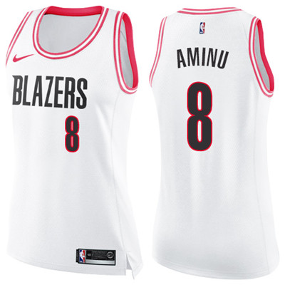 Nike Blazers #8 Al-Farouq Aminu White  Pink Women's NBA Swingman Fashion Jersey