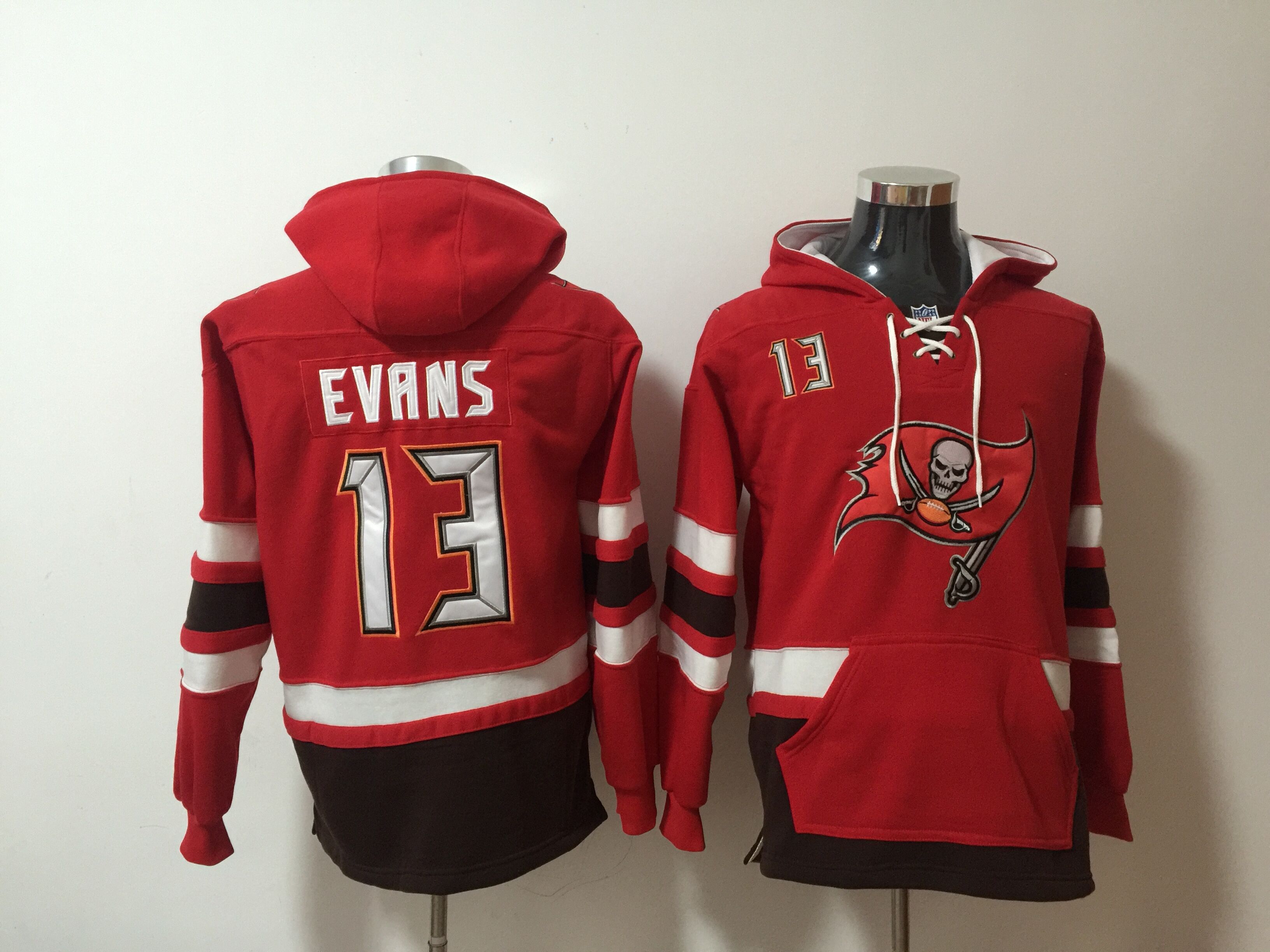 Nike Buccaneers 13 Mike Evans Red All Stitched Hooded Sweatshirt