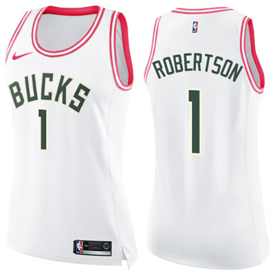 Nike Bucks #1 Oscar Robertson White Pink Women's NBA Swingman Fashion Jersey