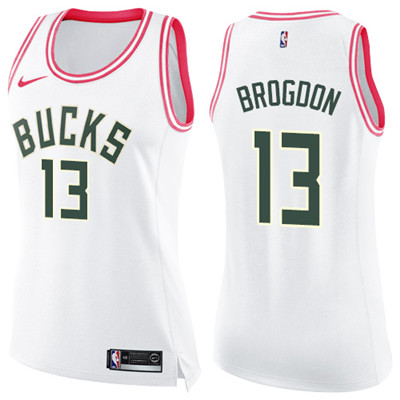Nike Bucks #13 Malcolm Brogdon White Pink Women's NBA Swingman Fashion Jersey