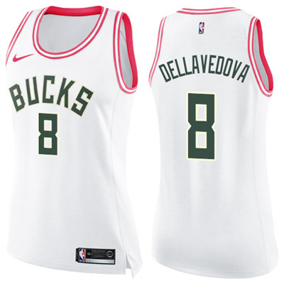 Nike Bucks #8 Matthew Dellavedova White Pink Women's NBA Swingman Fashion Jersey