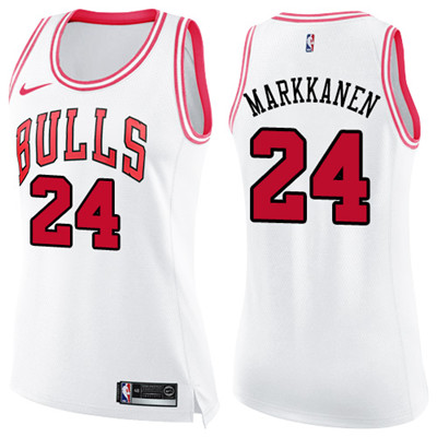 Nike Bulls #24 Lauri Markkanen White Pink Women's NBA Swingman Fashion Jersey Nike Bulls #24 Lauri Markkanen White Pink Women's NBA Swingman Fashion Jersey