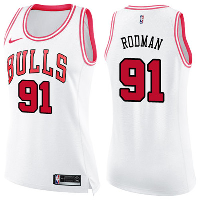 Nike Bulls #91 Dennis Rodman White Pink Women's NBA Swingman Fashion Jersey