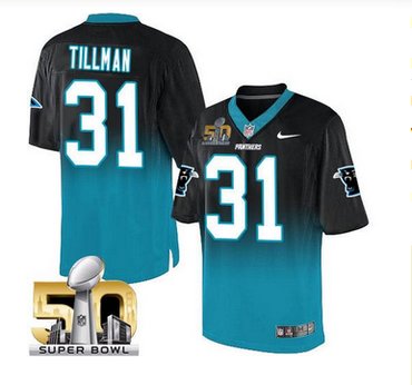 Nike Carolina Panthers #31 Charles Tillman BlackBlue Super Bowl 50 Men's Stitched NFL Elite Fadeaway Fashion Jersey