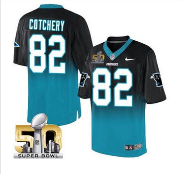 Nike Carolina Panthers #82 Jerricho Cotchery BlackBlue Super Bowl 50 Men's Stitched NFL Elite Fadeaway Fashion Jersey