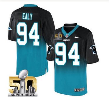 Nike Carolina Panthers #94 Kony Ealy BlackBlue Super Bowl 50 Men's Stitched NFL Elite Fadeaway Fashion Jersey