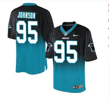 Nike Carolina Panthers #95 Charles Johnson BlackBlue Men's Stitched NFL Elite Fadeaway Fashion Jersey