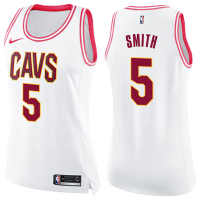 Nike Cavaliers #5 J.R. Smith White Pink Women's NBA Swingman Fashion Jersey