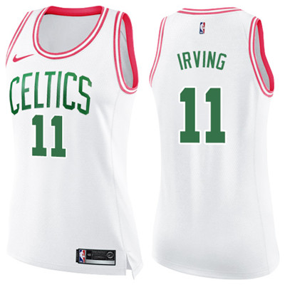 Nike Celtics #11 Kyrie Irving White Pink Women's NBA Swingman Fashion Jersey
