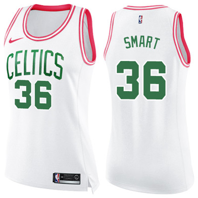 Nike Celtics #36 Marcus Smart White Pink Women's NBA Swingman Fashion Jersey