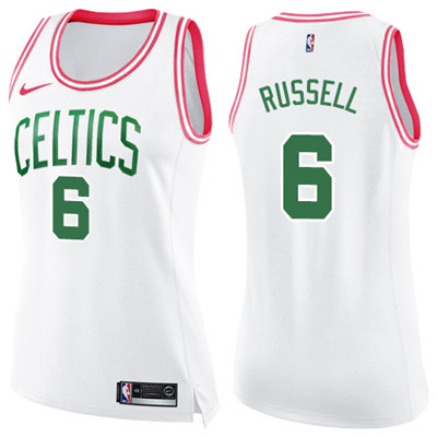 Nike Celtics #6 Bill Russell White Pink Women's NBA Swingman Fashion Jersey