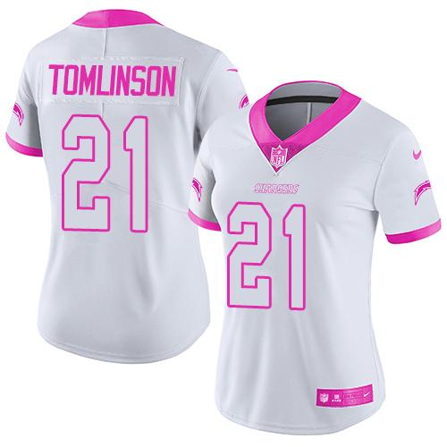 Nike Chargers #21 LaDainian Tomlinson White Pink Women's Stitched NFL Limited Rush Fashion Jersey