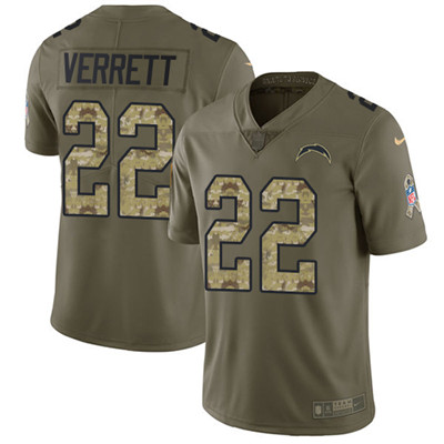 Nike Chargers #22 Jason Verrett Olive Camo Youth Stitched NFL Limited 2017 Salute to Service Jersey