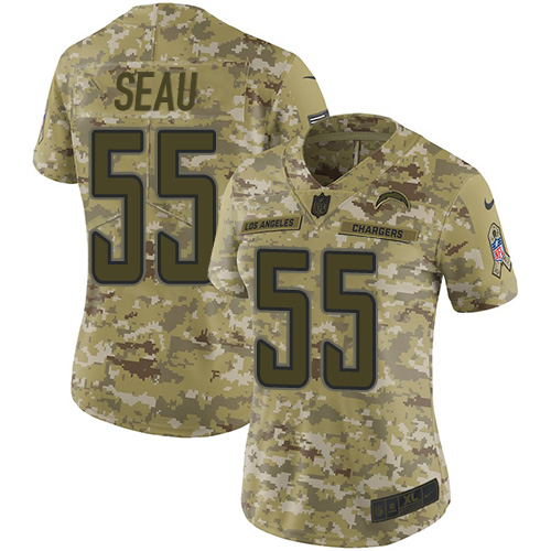 Nike Chargers #55 Junior Seau Camo Women's Stitched NFL Limited 2018 Salute to Service Jersey Nike Chargers #55 Junior Seau Camo Women's Stitched NFL Limited 2018 Salute to Service Jersey