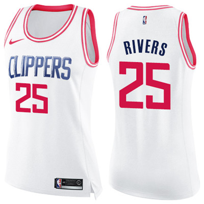 Nike Clippers #25 Austin Rivers White Pink Women's NBA Swingman Fashion Jersey