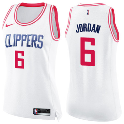 Nike Clippers #6 DeAndre Jordan White Pink Women's NBA Swingman Fashion Jersey