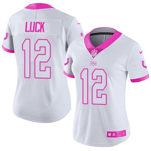 Nike Colts #12 Andrew Luck White Pink Women's Stitched NFL Limited Rush Fashion Jersey Nike Colts #12 Andrew Luck White Pink Women's Stitched NFL Limited Rush Fashion Jersey