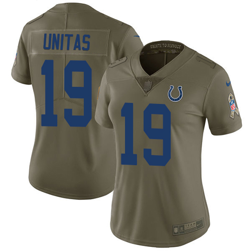 Nike Colts #19 Johnny Unitas Olive Women's Stitched NFL Limited 2017 Salute to Service Jersey Nike Colts #19 Johnny Unitas Olive Women's Stitched NFL Limited 2017 Salute to Service Jersey