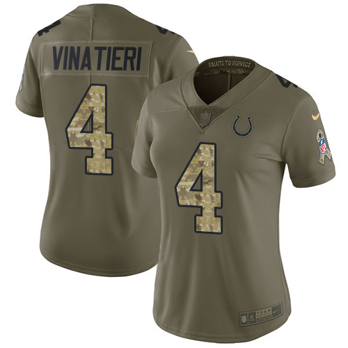 Nike Colts #4 Adam Vinatieri Olive Camo Women's Stitched NFL Limited 2017 Salute to Service Jersey