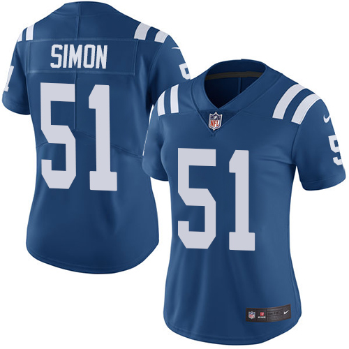 Nike Colts #51 John Simon Royal Blue Team Color Women's Stitched NFL Vapor Untouchable Limited Jersey Nike Colts #51 John Simon Royal Blue Team Color Women's Stitched NFL Vapor Untouchable Limited Jersey