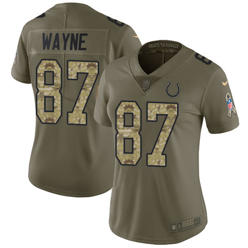Nike Colts #87 Reggie Wayne Olive Camo Women's Stitched NFL Limited 2017 Salute to Service Jersey