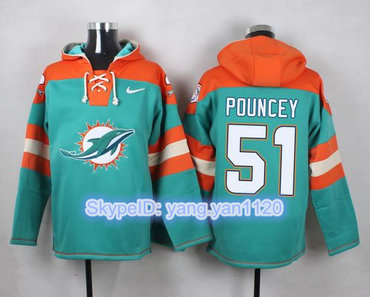 Nike Dolphins #51 Mike Pouncey Aqua Green Player Pullover NFL Hoodie