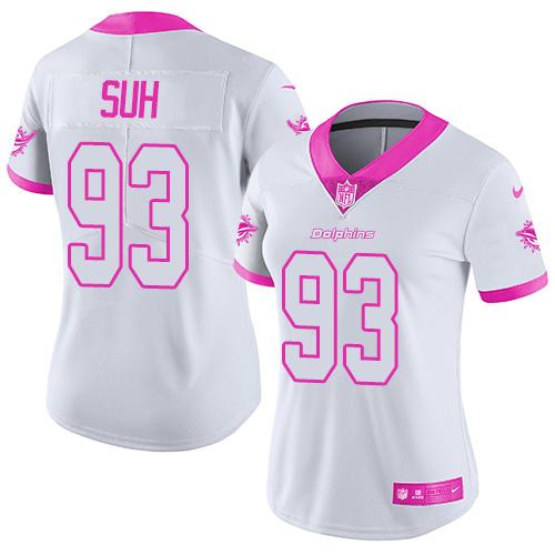 Nike Dolphins #93 Ndamukong Suh White Pink Women's Stitched NFL Limited Rush Fashion Jersey