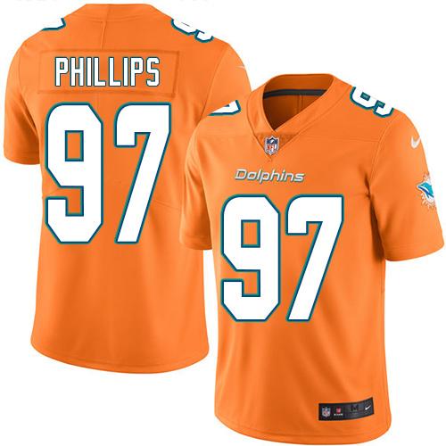 Nike Dolphins #97 Jordan Phillips Orange Men's Stitched NFL Limited Rush Jersey