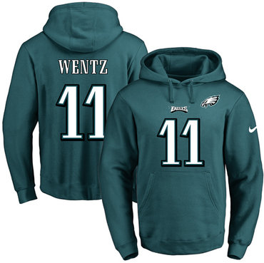 Nike Eagles #11 Carson Wentz Midnight Green Name & Number Pullover NFL Hoodie Nike Eagles #11 Carson Wentz Midnight Green Name & Number Pullover NFL Hoodie