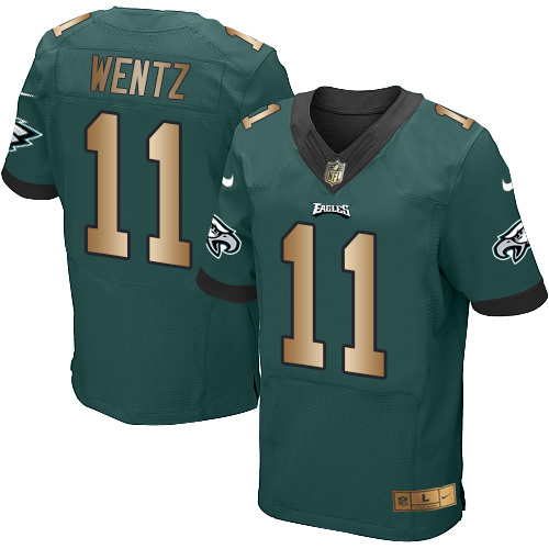 Nike Eagles #11 Carson Wentz Midnight Green Team Color Women's Stitched NFL New Elite Gold Jersey Nike Eagles #11 Carson Wentz Midnight Green Team Color Women's Stitched NFL New Elite Gold Jersey