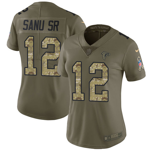 Nike Falcons #12 Mohamed Sanu Sr Olive Camo Women's Stitched NFL Limited 2017 Salute to Service Jersey Nike Falcons #12 Mohamed Sanu Sr Olive Camo Women's Stitched NFL Limited 2017 Salute to Service Jersey