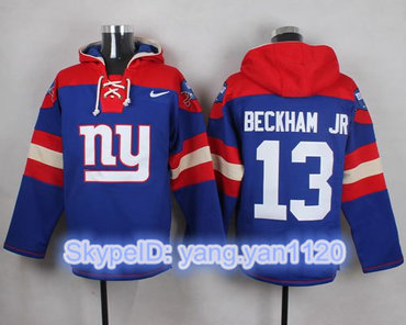 Nike Giants #13 Odell Beckham Jr Royal Blue Player Pullover NFL Hoodie