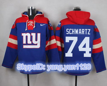 Nike Giants #74 Geoff Schwartz Royal Blue Player Pullover NFL Hoodie