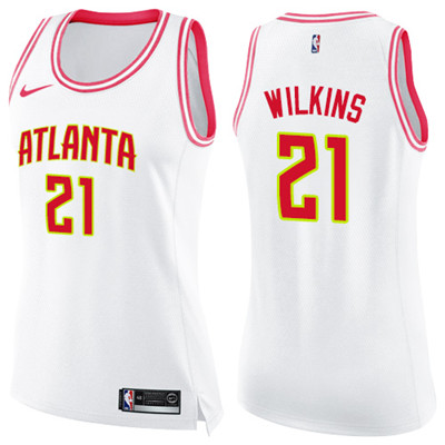Nike Hawks #21 Dominique Wilkins White Pink Women's NBA Swingman Fashion Jersey