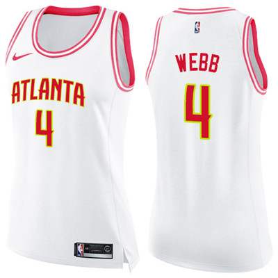 Nike Hawks #4 Spud Webb White Pink Women's NBA Swingman Fashion Jersey