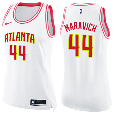 Nike Hawks #44 Pete Maravich White Pink Women's NBA Swingman Fashion Jersey