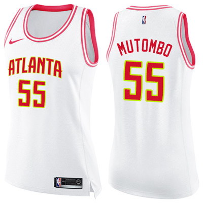 Nike Hawks #55 Dikembe Mutombo White Pink Women's NBA Swingman Fashion Jersey$