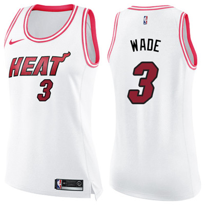 Nike Heat #3 Dwyane Wade White Pink Women's NBA Swingman Fashion Jersey