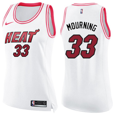 Nike Heat #33 Alonzo Mourning White Pink Women's NBA Swingman Fashion Jersey