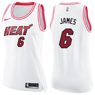 Nike Heat #6 LeBron James White Pink Women's NBA Swingman Fashion Jersey