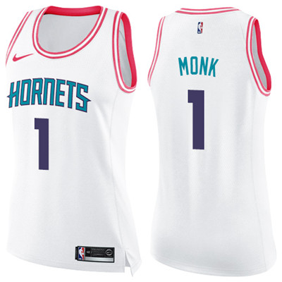 Nike Hornets #1 Malik Monk White Pink Women's NBA Swingman Fashion Jersey