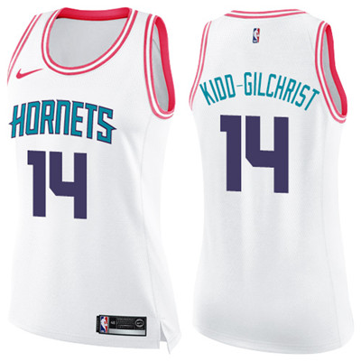 Nike Hornets #14 Michael Kidd-Gilchrist White Pink Women's NBA Swingman Fashion Jersey