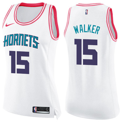 Nike Hornets #15 Kemba Walker White Pink Women's NBA Swingman Fashion Jersey