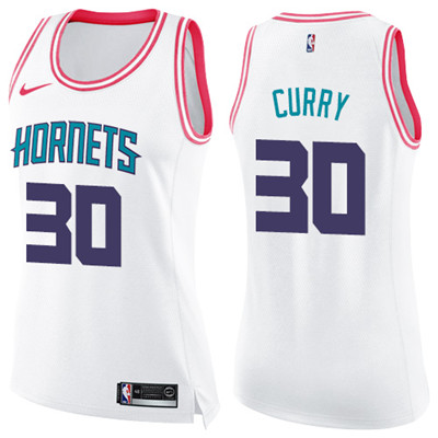 Nike Hornets #30 Dell Curry White Pink Women's NBA Swingman Fashion Jersey