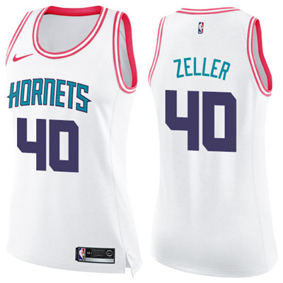 Nike Hornets #40 Cody Zeller White Pink Women's NBA Swingman Fashion Jersey