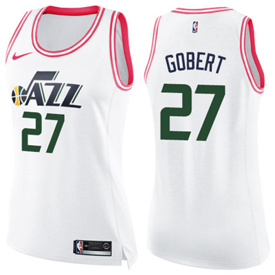 Nike Jazz #27 Rudy Gobert White Pink Women's NBA Swingman Fashion Jersey